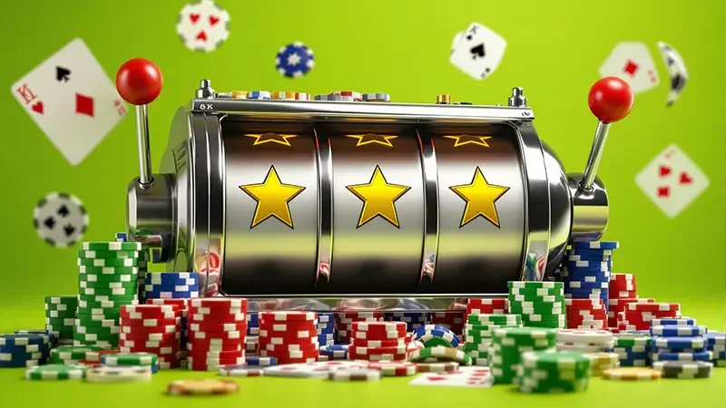 Layar video slot dengan reel dan simbol bertema
